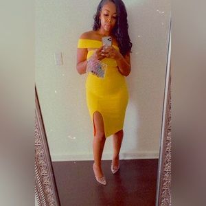 Mustard color body con dress